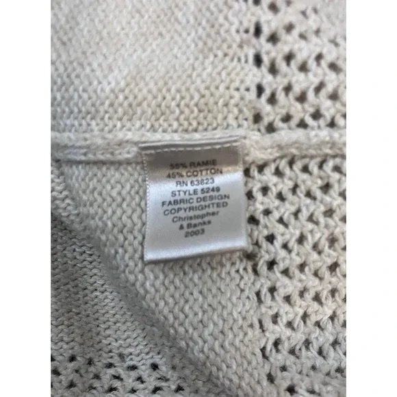 VTG Y2K Christopher & Banks Cat Sweater Women's Large Ivory Ramie Cotton - Picture 12 of 14